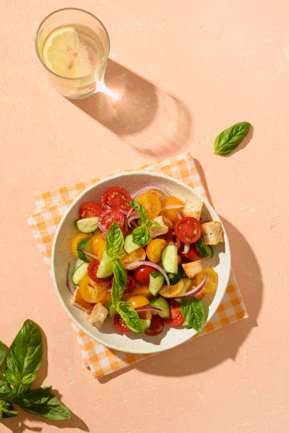 istock Tuscan Panzanella with tomatoes and bread. Top view. 1364206953