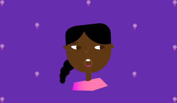 Vector illustration of Bust of an African-American woman on a background with female symbols.