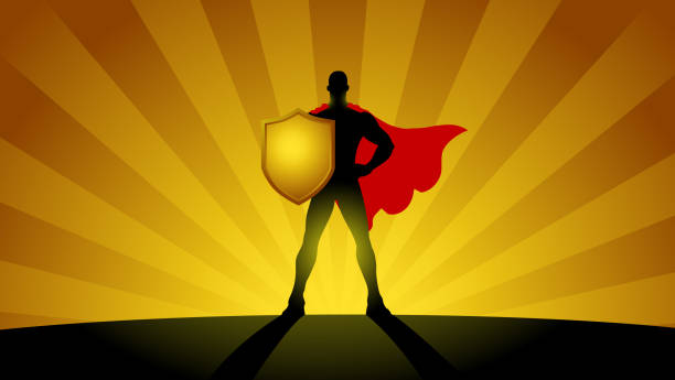 Vector Superhero Silhouette with Shield Stock Illustration vector art illustration