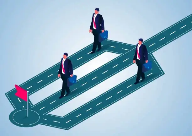 Vector illustration of Businessman chooses different routes to reach the end