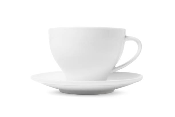 istock White tea cup and saucer for drink isolated on white background. Ceramic coffee cup or mug close up. Mock-up classic porcelain utensils. Blank ceramic mug mockup template for branding on white 1364209564