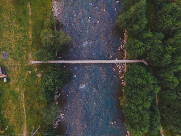 istock overhead view of small bridge across mountain river 1364209687