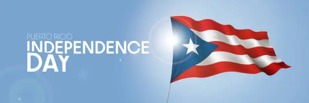 Vector illustration of Puerto Rico happy independence day greeting card, banner with template text vector illustration