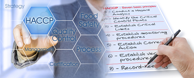 HACCP (Hazard Analyses and Critical Control Points) - Food Safety and Quality Control in food industry concept with business manager and seven basic principles about HACCP plans\