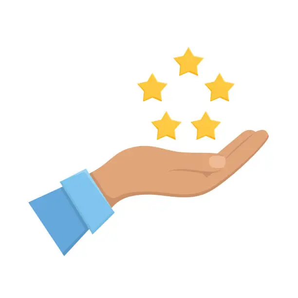Vector illustration of Hand With Five Star Rating  On A Transparent Background