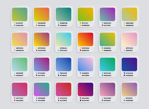 Vector illustration of Multicolored gradient palette. catalog samples, trendy set of colorful gradients. Vector illustration