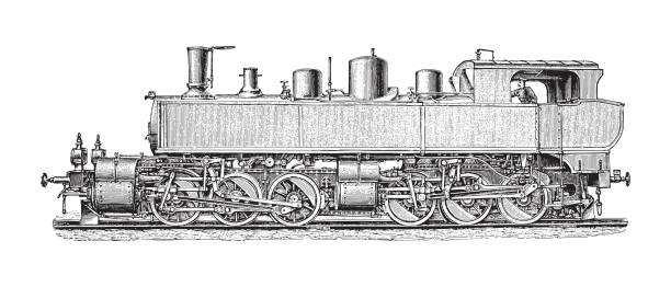 stockillustraties, clipart, cartoons en iconen met old train or steam locomotives - vintage engraved illustration - trein nederland
