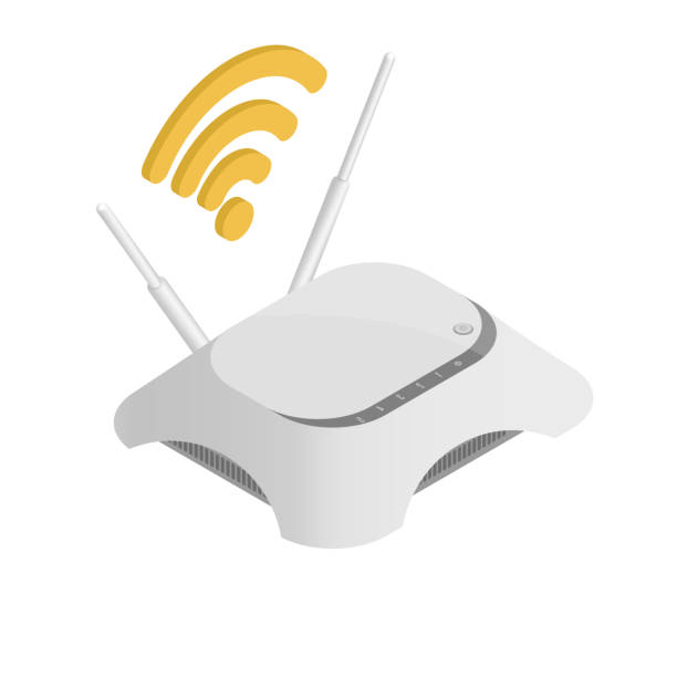 Router isometric icon, great design for any purposes. Router isometric icon, great design for any purposes. High speed internet connection, computer network and telecommunication technology. Vector illustration wifi router on white digital subscriber line stock illustrations