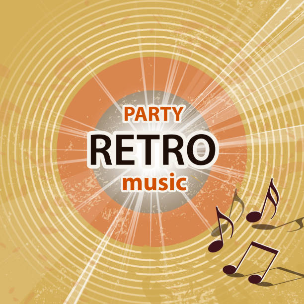 ilustrações de stock, clip art, desenhos animados e ícones de retro music background - vintage party poster in 1970s style - abstract grunge gold record - radio 1930s