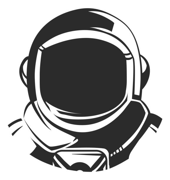 Empty spacesuit helmet. Black astronaut portrait. Space logo Empty spacesuit helmet. Black astronaut portrait. Space logo isolated on white background astronaut silhouettes stock illustrations