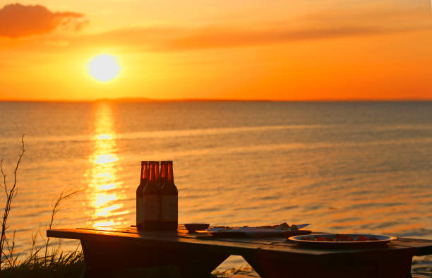 Bottles at the beach in Sunrise, Samso, Denmark, Europe
