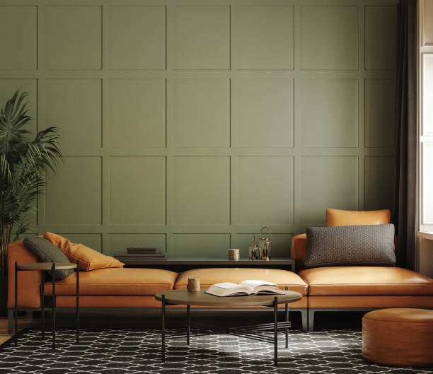 istock Home interior mock-up with sofa, table and decor in living room 1364218247