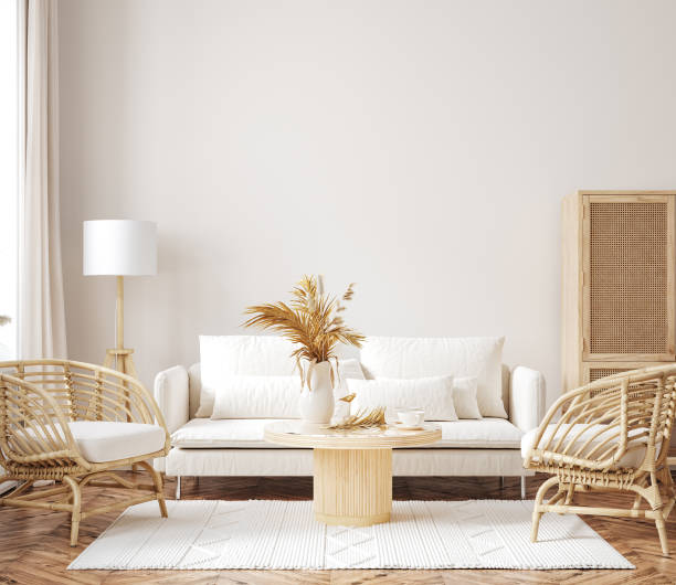 istock Home mockup, room in light pastel colors, Scandi-Boho style 1364218248