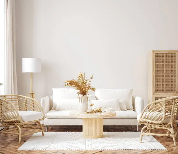 Photo of Home mockup, room in light pastel colors, Scandi-Boho style