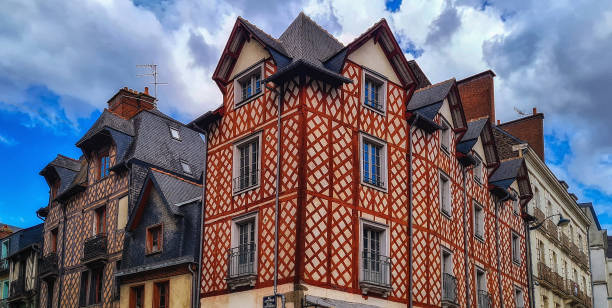 Beautiful half-timbered buildings in medieval town of Rennes. stock photo