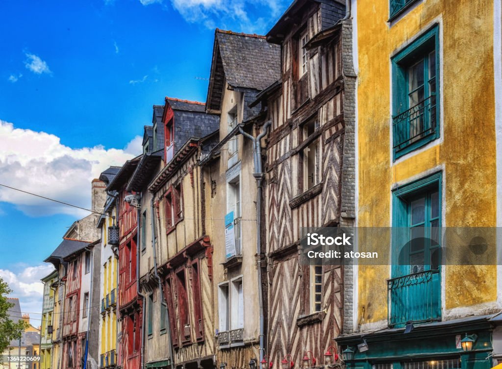 Traditional half-timbered houses in the old town of Rennes, France Half timbered houses in the old town of rennes ille-et-villaine, brittany, france France Stock Photo