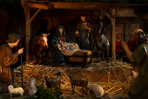 Nativity scene. Decoration in church.