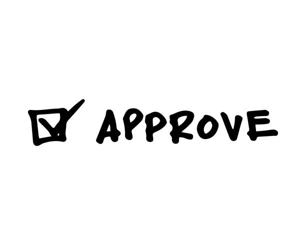 approve approve. a word on a white background with additional checklist elements. a random text is written in a vector graphic for a poster, sticker, etc. checkbox yes asking right stock illustrations