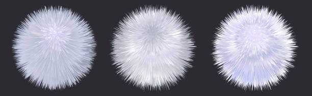 ファーポンポン、白いファジーふわふわボール。冬の毛むくじゃらの質感、3dポンが隔離されています。 ベクトルの図 - ふさふさ点のイラスト素材／クリップアート素材／マンガ素材／アイコン素材