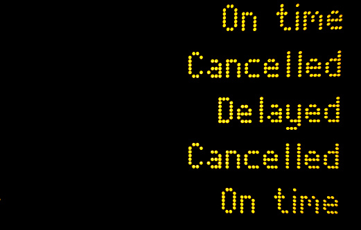 Train or plane information board with cancellation and delays