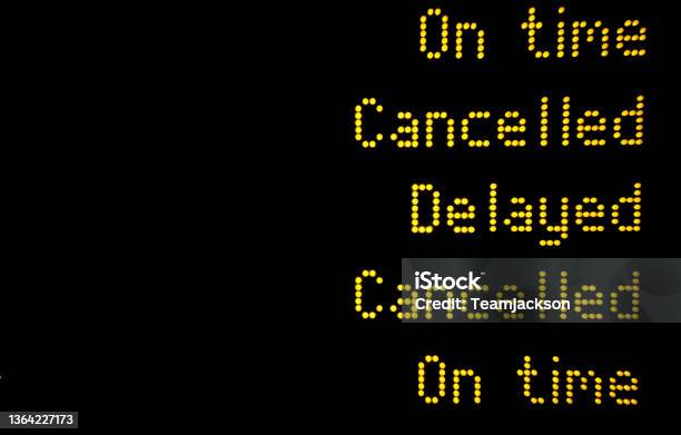Train Or Plane Information Board With Cancellation And Delays Stock Photo - Download Image Now
