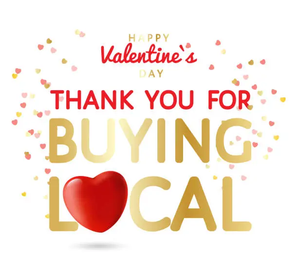 Vector illustration of Thank you for buying local on Valentines Day