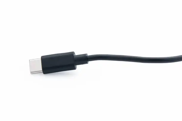 Photo of USB type c cable isolated on white background. with clipping path