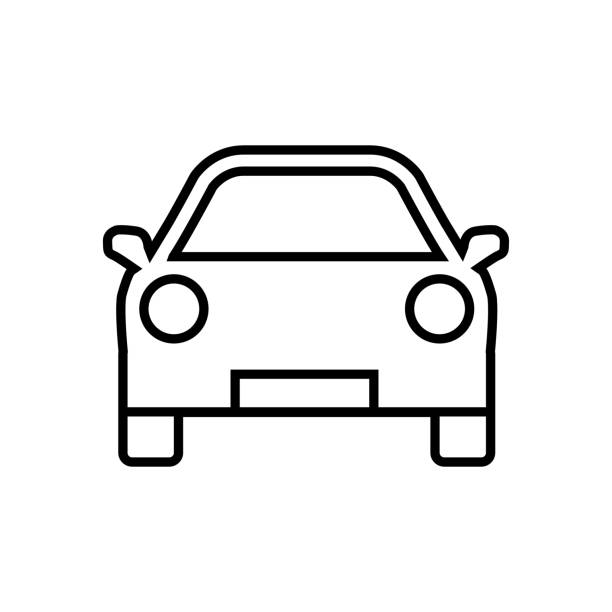 ikona linii samochodu, logo konturu wektorowego izolowane na białym tle - car driving front view cartoon stock illustrations