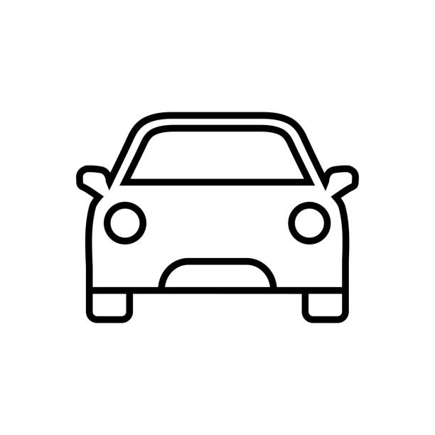 ikona linii samochodu, logo konturu wektorowego izolowane na białym tle - car driving front view cartoon stock illustrations