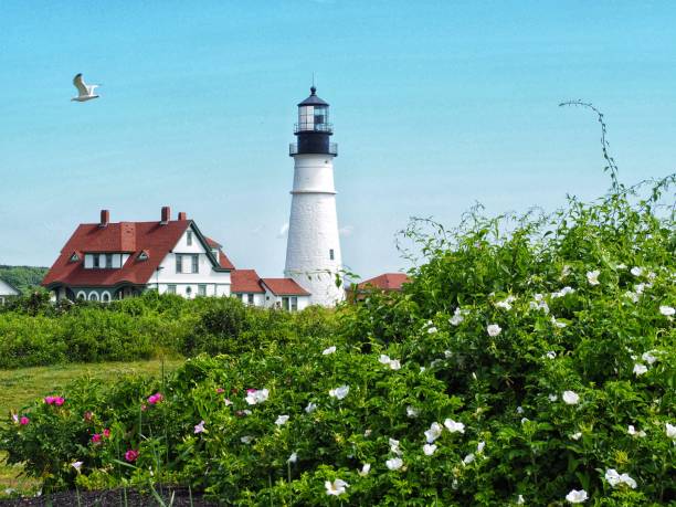 Portland Head Light Portland Head Light historic lighthouse in Cape Elizabeth, Maine, USA lighthouse maine new england coastline stock pictures, royalty-free photos & images