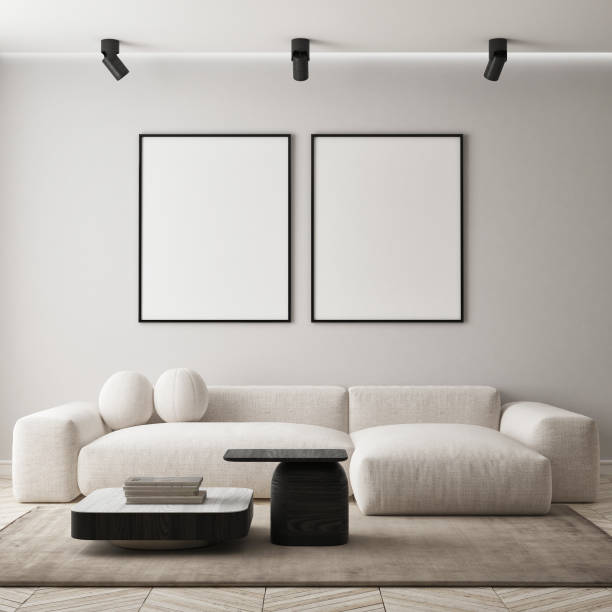 istock mock up poster frame in modern interior background, living room, Scandinavian style, 3D render, 3D illustration 1364235185