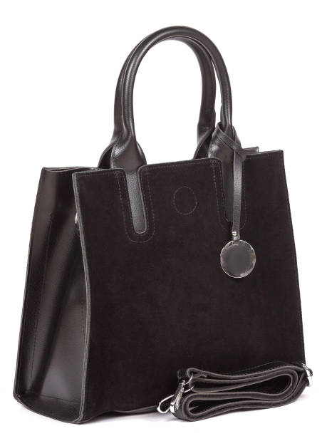 istock Black large with strap leather woman's handbag isolated on white background 1364235437