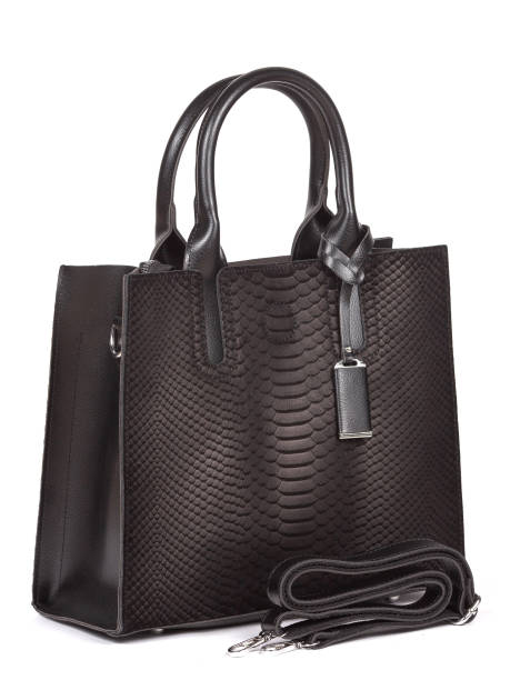 istock Black large with strap leather woman's handbag isolated on white background 1364235515