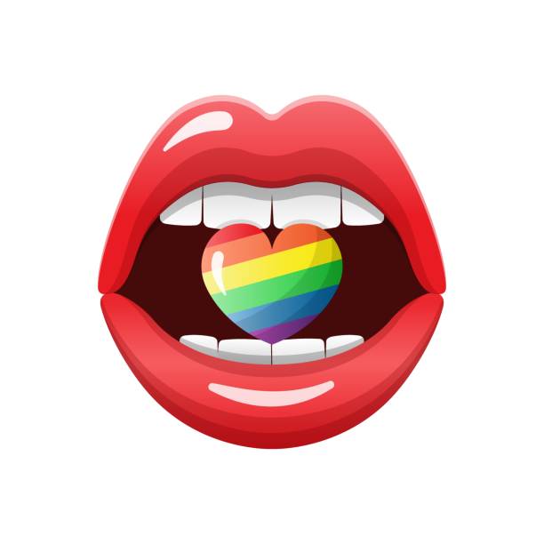 istock Open mouth with rainbow heart. Gay and lesbian Lips LGBT pride symbol. 1364237131