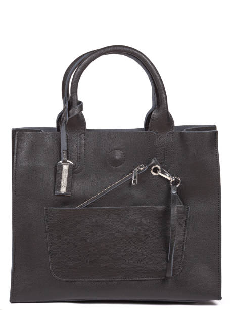 istock Black large with strap leather woman's handbag isolated on white background 1364238189