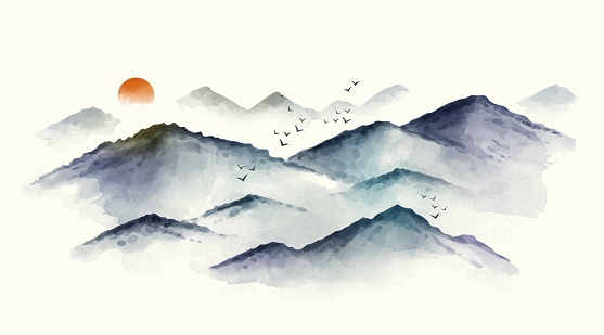 Watercolor mountains background Vector illustration