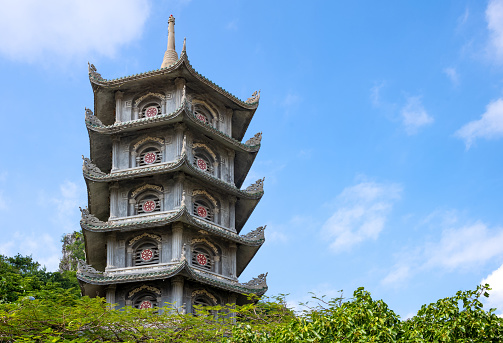 Danang, Vietnam,  view of the Temple Pagoda (Xa Loi tower) of the Marble Mountain