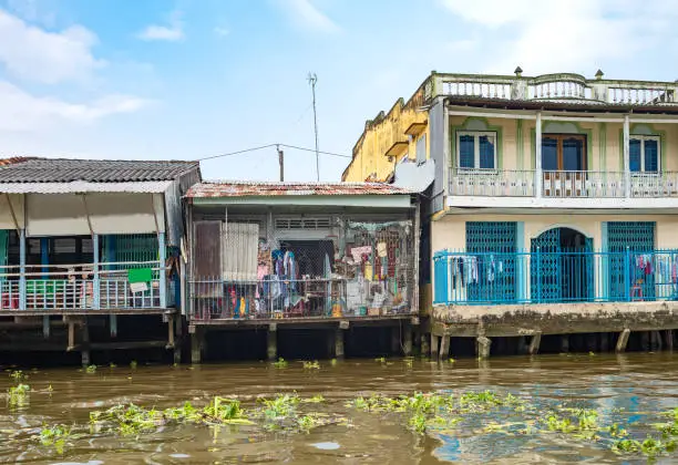Vietnam, houses on stilts on the Mecong river delta