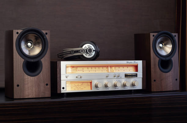 istock Vintage Audio Components System Stereo Receiver Speakers and Headphones 1364243508