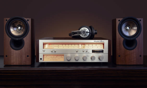 istock Vintage Audio Components System Stereo Receiver Speakers and Headphones 1364243723