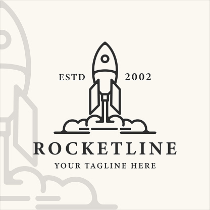rocket space line art simple vintage vector illustration template icon graphic design. spaceship linear sign or symbol for company