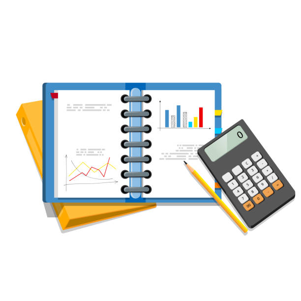 High detailed vector clipboard with balance sheet , pencil and calculator. vector art illustration