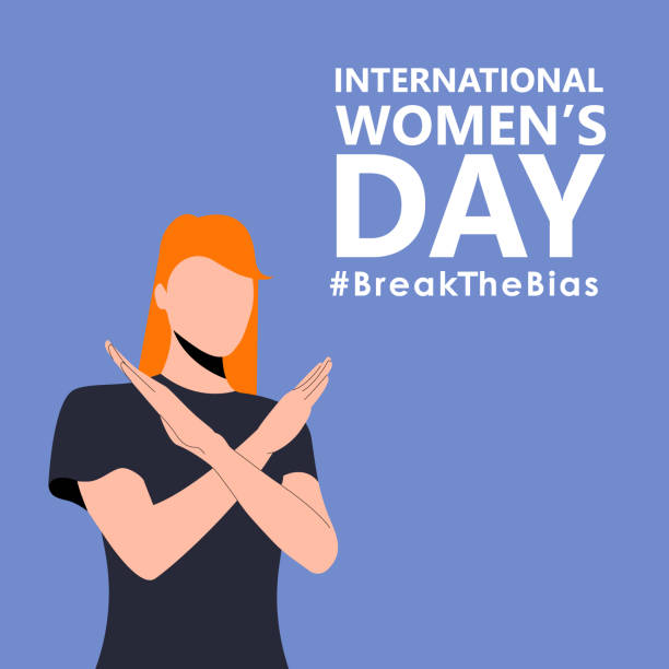 ilustrações de stock, clip art, desenhos animados e ícones de international womens day. 8th march. poster with beautiful woman with cross arms. hashtag breakthebias campaign. vector illustration in flat style for web, banner, social networks. eps 10. - mundial 2022