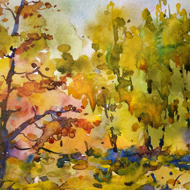istock Watercolor colorful bright textured abstract background handmade . Mediterranean landscape . Painting of  vegetation of the park , 1364249913