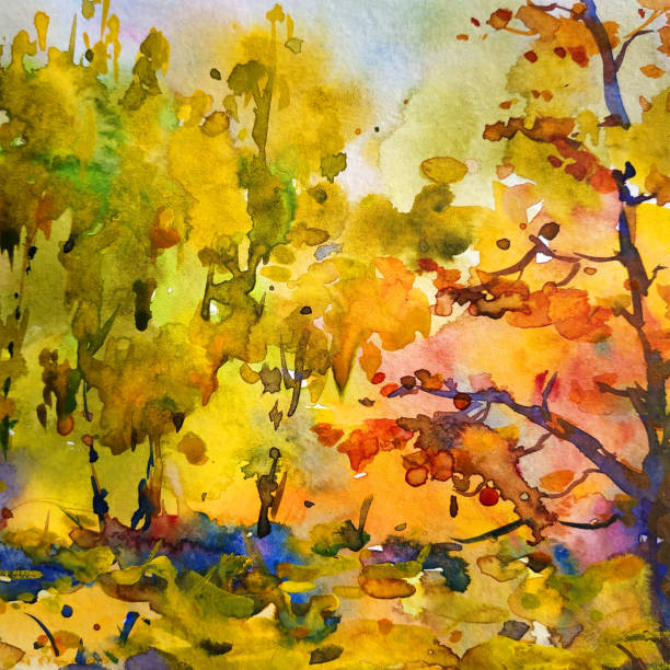 istock Watercolor colorful bright textured abstract background handmade . Mediterranean landscape . Painting of  vegetation of the park , 1364249928