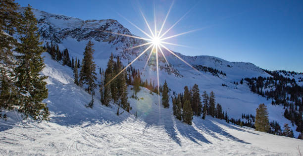 Alpine ski resort in the Wasatch Mountains north of Salt Lake City, Utah stock photo