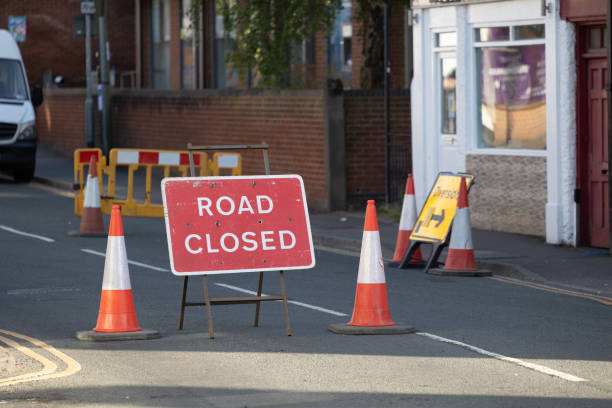istock Road closed due to roadworks in the UK 1364252057