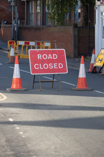 istock Road closed due to roadworks in the UK 1364252157