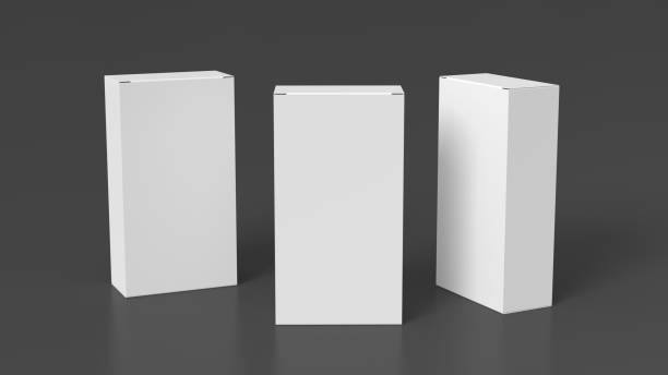 istock Gift box mock up: three flat, tall and wide white boxes on gray background. View above. 1364254083