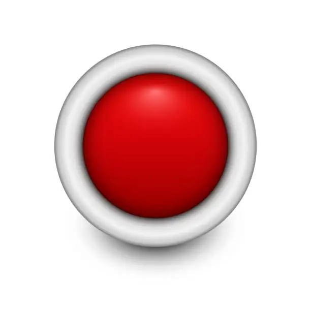 Vector illustration of Red button. Button with metal edging, isolated on white background.